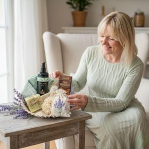 handgemachter Wellnesskorn mit Körnerkissen und ausgesuchten Produkten zum entspannen